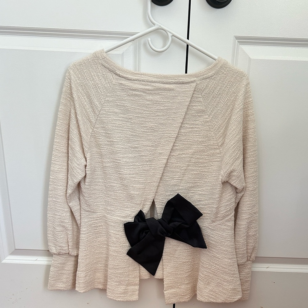 Anthropologie Cream Textured Blouse with Bow in back